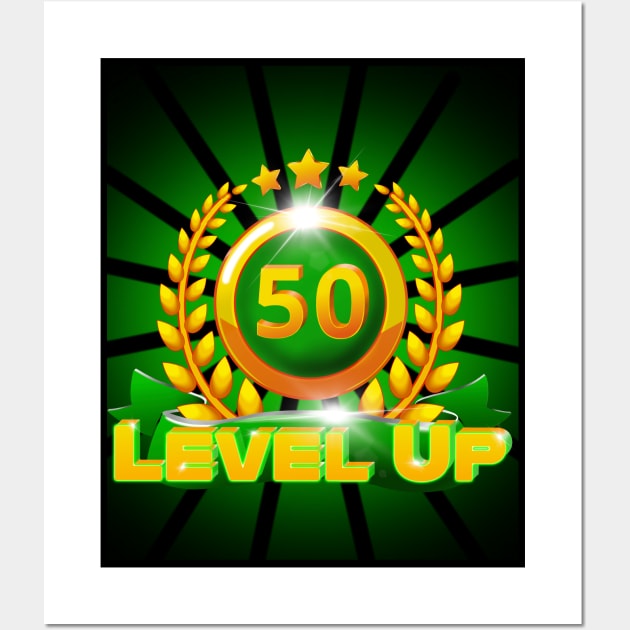 Level Up 50th Birthday Gift Wall Art by ScienceNStuffStudio